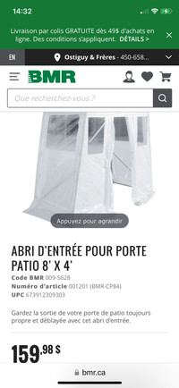 Baisse de prix Abri d’entrée pour porte patio 8´par 4´