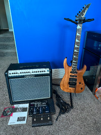 Guitar, amp and pedal.