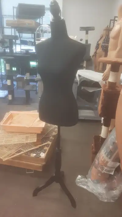 The dress form is brand new in box , comes with tripod stand and is hight adjustable, stand is fully...