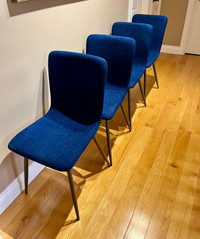 4 Beautiful Blue Fabric Dining Chairs 