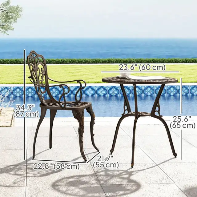 3 Pieces Cast Aluminum Bistro Set, Outdoor Patio Furniture Set w in Patio & Garden Furniture in Markham / York Region - Image 4