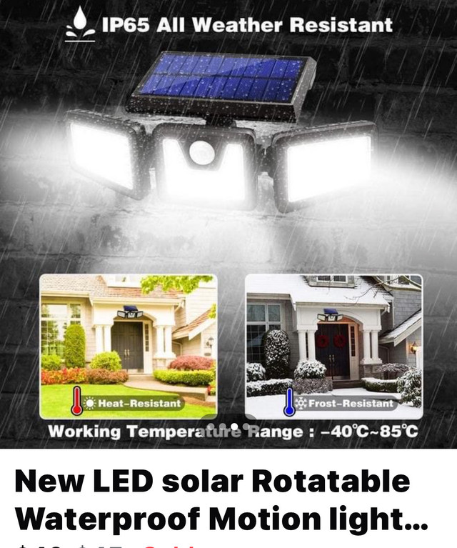 New  70 LED 3 Rotatable Solar Head Waterproof Motion Sensor in Outdoor Lighting in La Ronge - Image 3