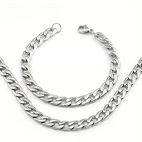 Stainless Steel Cuban Necklace 2pcs/set Necklace Bracelet Set