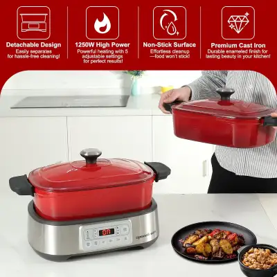 NEW Electric Dutch Oven Multi-Cooker, 5.8QT Cast Iron Pot 1250W, View more