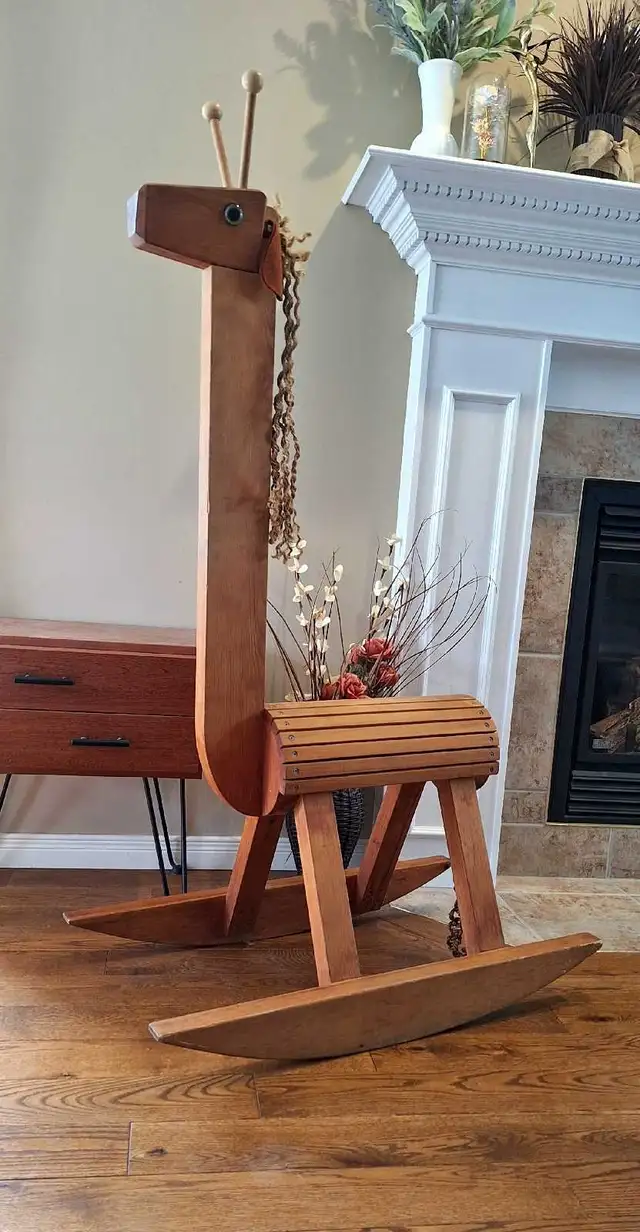 Mid Century Oak Wood Rocking Horse Deco in Arts & Collectibles in West Island - Image 3