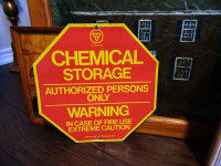 WARNING vintage CHEMICAL STORAGE sign MINISTRY of ENVIRONMENT