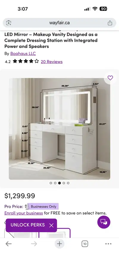 Spacious Boahaus LED makeup vanity. Paid $1300 for this vanity selling for $650, comes from a smoke...