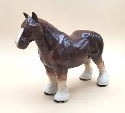 Kenall Shire Range Clydesdale Horse Figurine Made In England, Staffordshire. 8 3/8" Tall x 10" Long....
