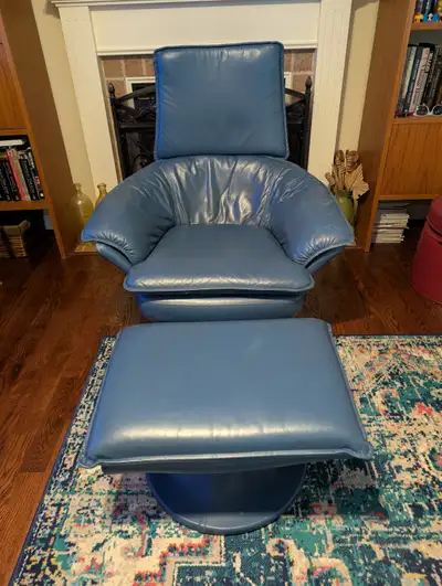 Vintage MCM Genuine Leather Swivel/Rocking Chair and Foot Stool, View more
