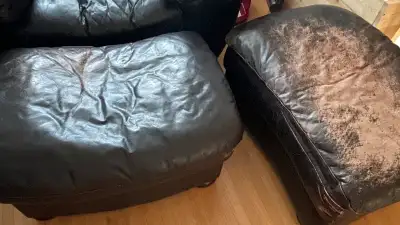 brown leather ottoman , View more