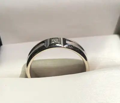 Mens 10k white gold wedding band, View more