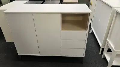 Sideboard, Buffet Cabinet with Doors and Height Adjustable Shelf, 3 Drawers, Open Compartment, Moder...
