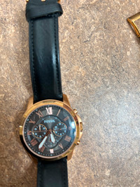 Fossil chronograph watch black leather strap