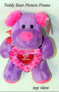 Purple/Pink Teddy Bear, “Pretty as a Picture”, plush, red ribbon