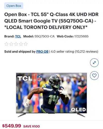 TCL 55” UHD 4K QLED HDR Smart TV with Google Television-120Hz, View more