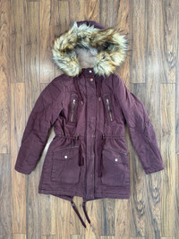 Burgundy Denim Parka Lined Jacket Size S