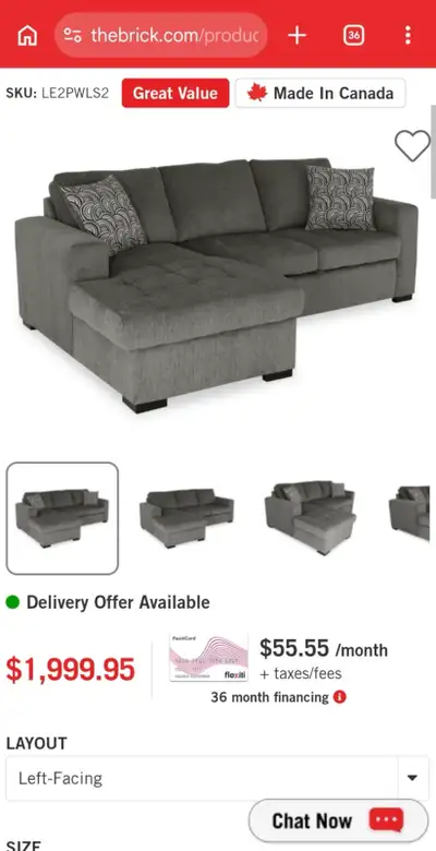 Selling a beautiful modern grey 2-piece sectional sofa with chaise/ottoman in excellent condition. O...
