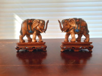 19th century pair of smoked ivory elephants