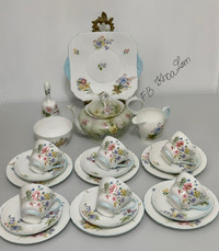 Vintage discontinued Shelly Wild Flowers breakfast trio sets,  