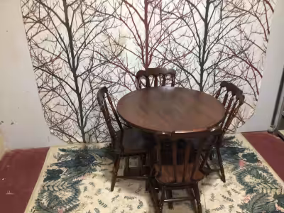 Refinished Table & 4 Chairs Solid wood set completely refinished 35 “ round