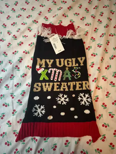 Ricki’s cat and dog red and black “my ugly xmas sweater”, View more