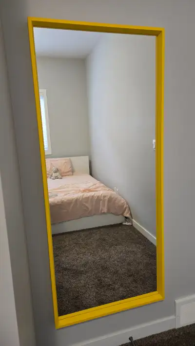 Full-Length Mirror with Bold Yellow Frame – Modern & Stylish, View more