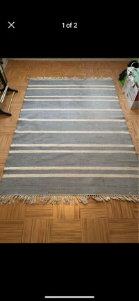 Rug Cotton Blue & Whute With Fringes