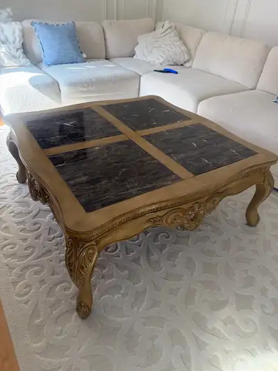 ornate coffee table with marble top, View more