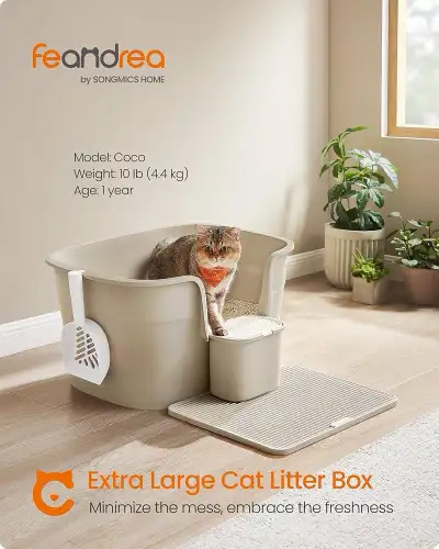 Cat Litter Box, 25.2" L x 17.3" W x 13" H, Extra Large High-Sided with Litter Catcher Board, Storage...