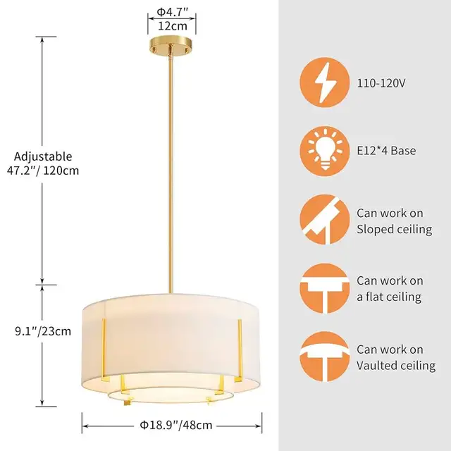 SHRINE LIGHTING DRUM CHANDELIER- 19" - WHITE\GOLD  in Indoor Lighting & Fans in Barrie - Image 4