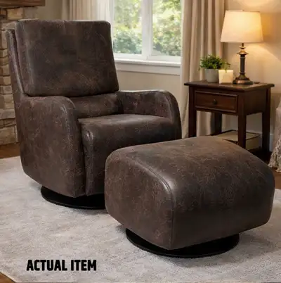 Faux Leather Swivel Recliner + Matching Ottoman (Lady-Sized), View more