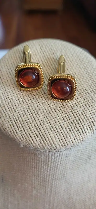 goldtone cufflinks,  stamped Germany,  Amber-color stone, View more