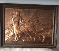 Vintage Grand Tableau en cuivre embossé Matador et signé
