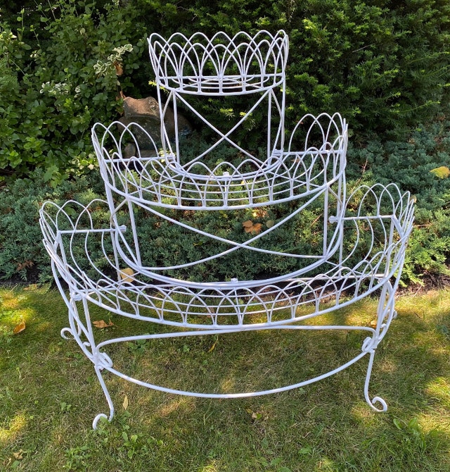1960's Wrought Iron 3 Tier Plant Stand Patio & Garden Furniture