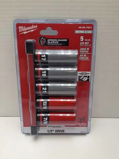 Milwaukee 49-66-7831 1/2" Drive 5 piece Lug Nut Sockets "NEW", View more