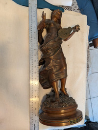 La Poesie or Poetry, Antique French Statue, Young Woman & Mandol
