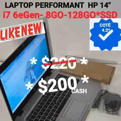 LAPTOP PERFORMANT  HP - i7 6eGen- 8GO- 128GO*SSD, View more
