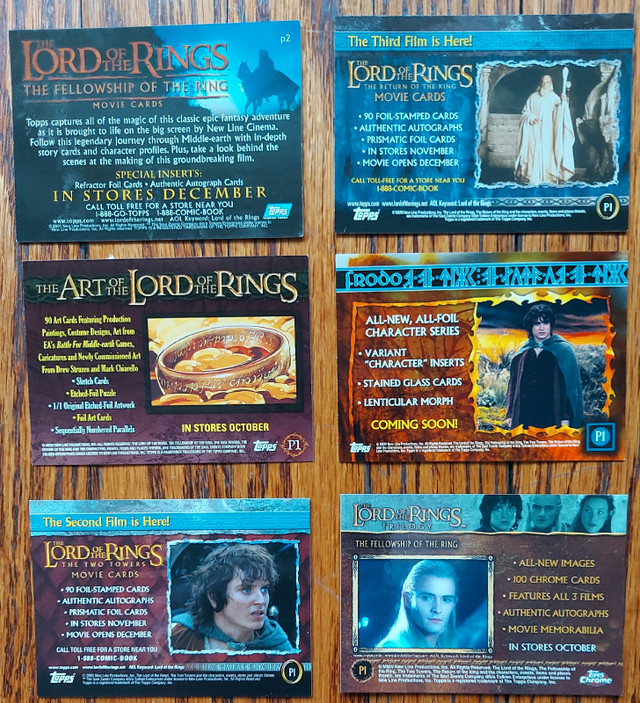 LORD OF THE RINGS - 6 different PROMO Trading Cards 2001  TOPPS in Arts & Collectibles in City of Toronto - Image 2