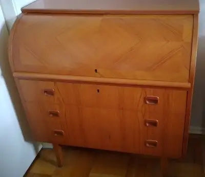 Swedish Teak Roll-Top Writing Desk Mid-Century Egon Ostergaard, View more