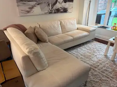 White Leather Sectional Sofa with Chaise, View more