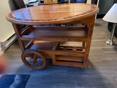 Thai hand carved solid teak tables trolley mini bar, View more