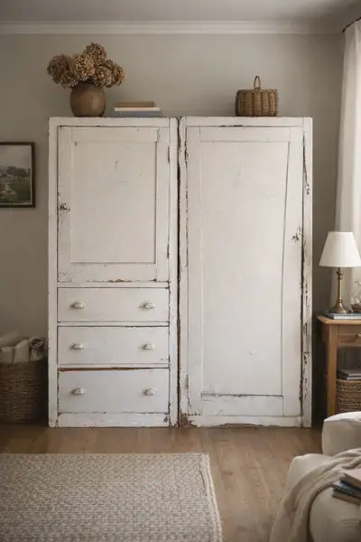 Vintage Pine Wardrobe Cabinets (Pair) – Rustic Painted Storage, View more
