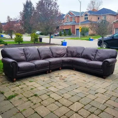 Adjustable top grain leather sectional couch delivery available, View more