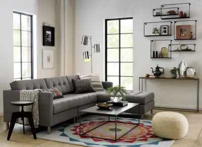 Eq3 Grey Sectional L Shape Modern Reversible Deep Seating Free D, View more