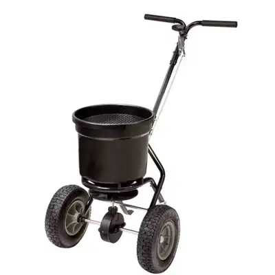 Brand new in box, not assembled yet. Salt Spreader 50lb Capacity * 50-lb capacity hopper is ideal fo...