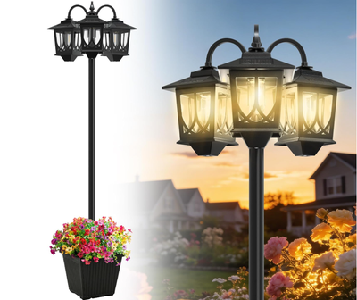 3-Head Solar Lamp Post with Planter Brand New in Box, View more