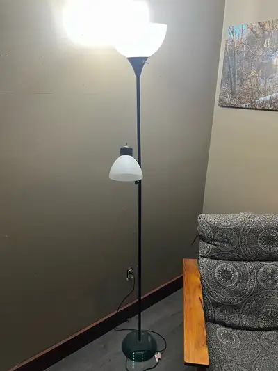 Floor lamp, dual lights, one for ceiling one for chair reading., View more