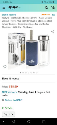 Tealyra tea travel glass thermos stainless steel infuser. New