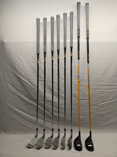 Men’s golf clubs – Acer irons, Snake Eyes hybrids, Callaway bag, View more