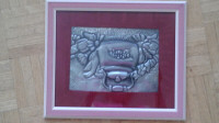 VINTAGE HAND MADE PEWTER PICTURE IN WOOD FRAME